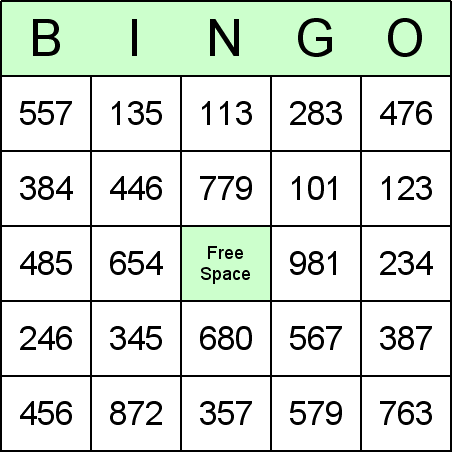 Long Division Bingo Card